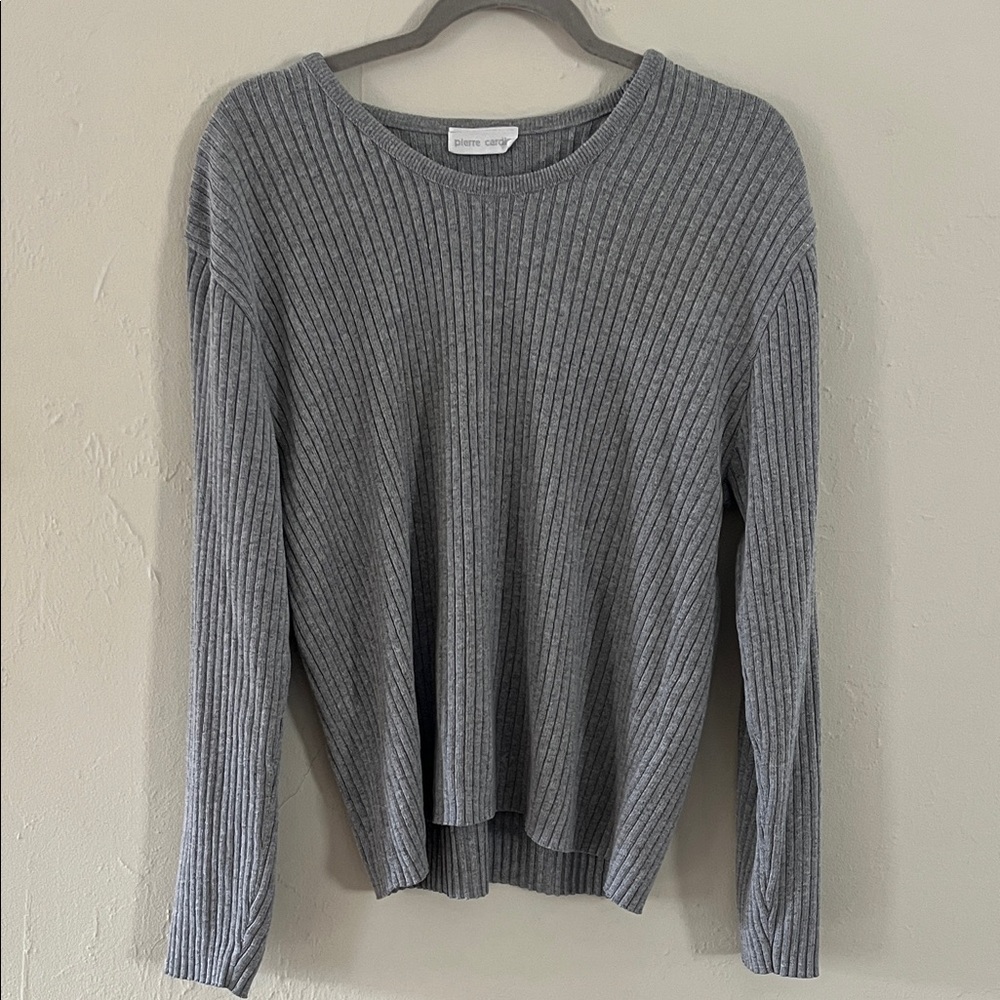 Pierre Cardin Gray Ribbed Crew Neck Sweater Cotton